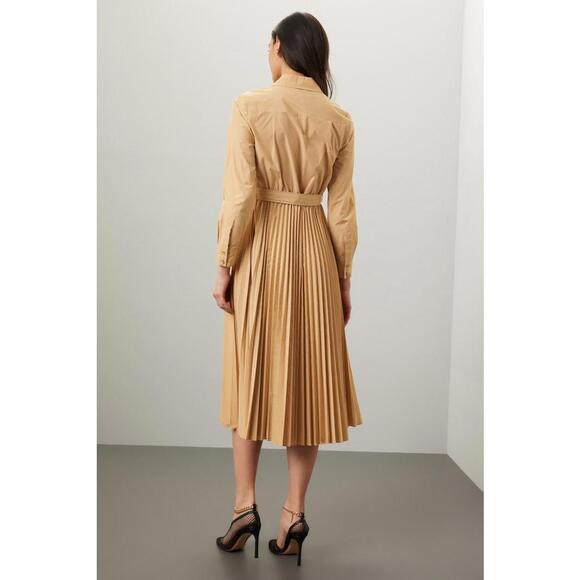 Derek Lam 10 Crosby Beige Kenza Pleated Shirt Dress Size 4 with Fabric Pull - Picture 2 of 8